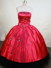 Exquisite Ball Gown Strapless Floor-length Wine Red Satin Embroidery Quinceanera Dress Style FA-L-144