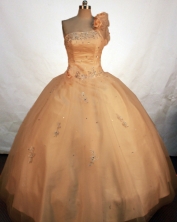 Fashionable Ball Gown One Shoulder Floor-length Gold Taffeta Beading Quinceanera Dress Style FA-L-120 