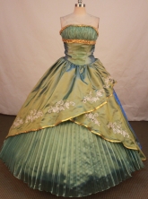 Gorgeous Ball Gown Strapless Floor-length Dark Green Taffeta Appliques Quinceanera dress Style FA-L-393