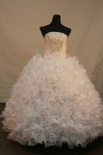 Pretty Ball Gown Strapless Floor-length White Organza Beading Quinceanera dress Style FA-L-206