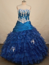 Gorgeous Ball Gown Sweetheart Floor-length Blue Organza Appliques Quinceanera dress Style FA-L-208