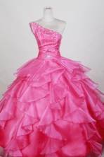 Luxurious Ball Gown One Shoulder Floor-length Hot Pink Quinceanera Dress LZ426075