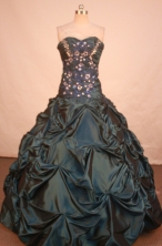 Modest Ball Gown Sweetheart Floor-length Hunter Green Taffeta Quinceanera dress Style LJ42475