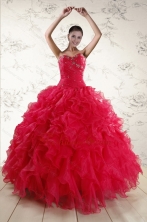 New Style Sweetheart Beading 2015 Quinceanera Dresses in Coral Red XFNAO293FOR