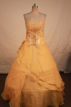 Pretty A-line Strapless Floor-length Quinceanera Dresses Embroidery with Beading Style FA-Z-0319