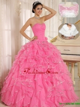 Pretty Ruffles and Beading Quinceanera Dresses in Rose Pink ZY744BFOR