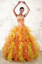 Puffy Luxurious 2015 Quinceanera Dresses with Appliques and Ruffles XFNAO241FOR