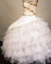 Romantic ball gown strapless floor-length organza white beading quinceanera dresses FA-X-102