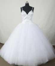 Sweet Ball Gown Strap Floor-length White Organza Beading Quinceanera Dress Style FA-L-125 