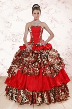 Unique Leopard Multi Color 2015 Quinceanera Dresses with Strapless XFNAO234FOR