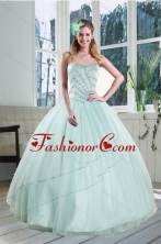 2015 Beautiful Apple Green Strapless Sweet 15 Dresses with Beading XFNAOA02TZFXFOR