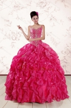 2015 Beautiful Spaghetti Straps Beading Quinceanera Dresses in Hot Pink XFNAO343FOR