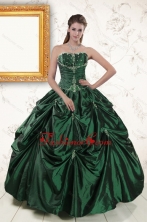 2015 Brand New Style Appliques Quinceanera Dresses in Dark Green XFNAO393FOR