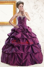 2015 Sweetheart Purple Quinceanera Dresses with Appliques and Pick Up XFNAO5824-2FOR