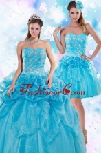 Exquisite Appliques and Pick Ups Teal Quinceanera Dresses for 2015 XFNAOA37TZFOR