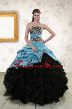 Gorgeous 2015 Zebra Print Multi Color Strapless Quinceanera Dresses with Ruffles and Pick Ups XFNAO435TZFXFOR