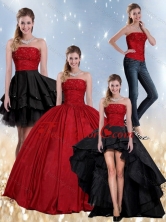 Gorgeous Beaded Strapless Ball Gown 2015 Quinceanera Dress in Red and Black QDZY597TZA2FOR
