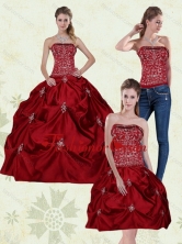 Gorgeous Detachable Wine Red Strapless Quinceanera Gown with Embroidery MLD090710TZA1FOR