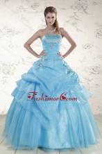 Pretty Aqua Blue 2015 Strapless Quinceanera Dresses with Beading XFNAO549FOR
