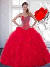2014 Unique Sweetheart Red Quinceanera Dress with Beading and Ruffles QDDTC19002FOR