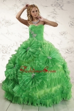 2015 Classical Sweetheart Green Quinceanera Dresses with Appliques and Ruffles XFNAO5754FOR 