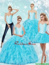 2015 Fall Luxurious Sweetheart Baby Blue Quinceanera Dresses with Beading and Ruffles SJQDDT72001FOR