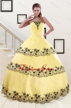 2015 Yellow Quinceanera Dress with Appliques and Ruffled Layers XFNAO561FOR