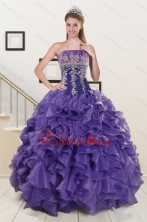 2015 Prefect Purple Sweet 15 Dresses with Embroidery and Ruffles XFNAO6017FOR