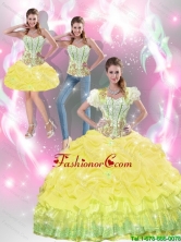 2015 Summer Beautiful Yellow Quinceanera Dresses with Beading and Pick Ups SJQDDT40001-4FOR