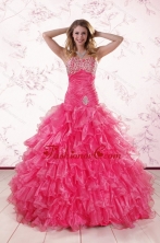 2015 Top Seller Sweetheart Hot Pink Quinceanera Dresses with  Ruffles XFNAO305FOR 