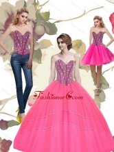 2015 Unique Beading Sweetheart Tulle Hot Pink Quinceanera Dresses QDDTA65001FOR 