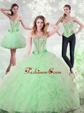 2015 Unique Beading and Ruffles Sweetheart Quinceanera Dresses in Apple Green QDDTA68001FOR