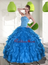 2015 Unique Blue Quinceanera Dress with Ruffles and Beading QDDTD9002FOR