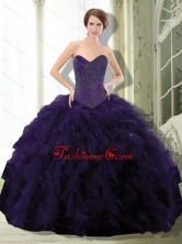 2015 Unique Purple Sweet 15 Dress with Beading and Ruffle QDDTC23002FOR