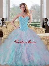2015 Unique Sweetheart Multi Color Sweet 15 Dresses with Beading and Ruffles QDDTC31002-1FOR