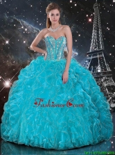 2016 Fall Discount Aqua Blue Sweetheart Quinceanera Gowns with Beading and Ruffles QDDTA109002FOR