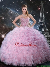2016 Summer Popular Pink Sweetheart Quinceanera Dresses with Beading and Ruffles QDDTA113002FOR
