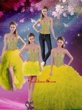 2016 Winter Perfect Sweetheart Beaded and Ruffles Detachable Quinceanera Dresses in Yellow QDDTA5008-1FOR