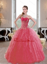 Brand New Ruffles and Appliques 2015 Quinceanera Gown in Coral Red QDDTB19002FOR