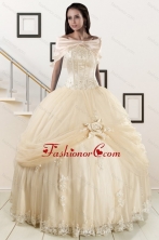 Elegant Appliques 2015 Champagne Quinceanera Dress with Wraps XFNAO121AFOR