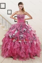 Exquisite Beading Hot Pink Sweet 15 Dress with Leopard XFNAO128FOR