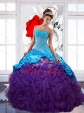 Free and Easy Sweetheart Ruffles Sweet 16 Dresses with Appliques and Pick Ups QDDTB16002FOR