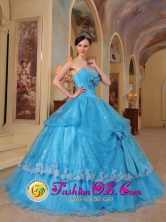 Glistening Sequin and Organza With Bows Formal Baby Blue Strapless Quinceanera Dress Ball Gown for Prom In Barranquitas Puerto Rico Wholesale Style QDZY447FOR 