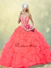 Hot Sale Coral Red Quinceanera Dresses with Beading and Ruffles for Fall SJQDDT252002-2FOR