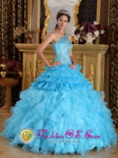 Luxurious One Shoulder Aque Blue Ruffles One Shoulder Quinceanera Dresses With Beaded Decorate Bust For 2013 Rincon Puerto Rico Graduation Wholesale Style QDZY254FOR 