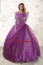 Purple Sweetheart Appliques 2015 Quinceanera Dresses with Embroidery XFNAO296AFOR