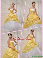 Unique Ball Gown Strapless Quinceanera Dresses in Yellow  QDZY366BFOR