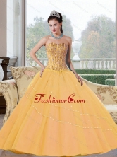 Unique Beading Strapless 2015 Quinceanera Dresses in Gold QDDTD21002FOR