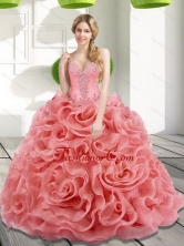 Unique Beading and Rolling Flowers 2015 Watermelon Quinceanera Dresses SJQDDT17002-2FOR 