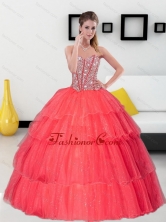 Unique Beading and Ruffled Layers Sweetheart Coral Red Quinceanera Dresses for 2015 QDDTA39002FOR